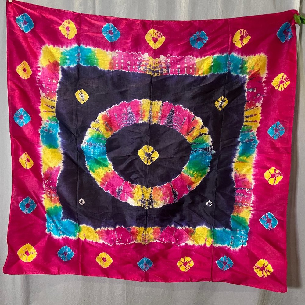 Tie Dye Rainbow Silk Square Scarf
